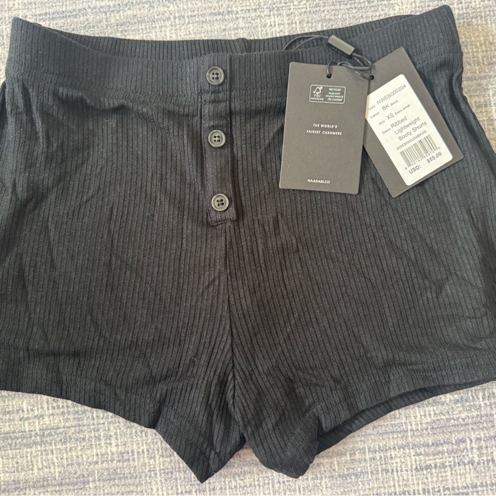 NWT NAADAM Black High Waist Ribbed booty Shorts